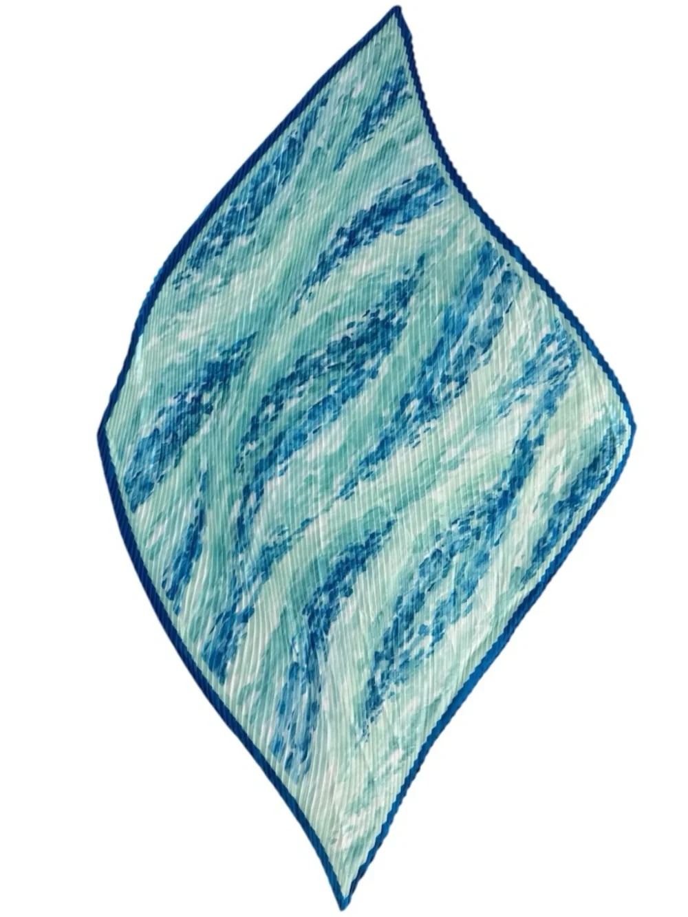 Vintage Blue Ombre Pleated Scarf Accordion Chiffon Lightweight Coastal Wrap